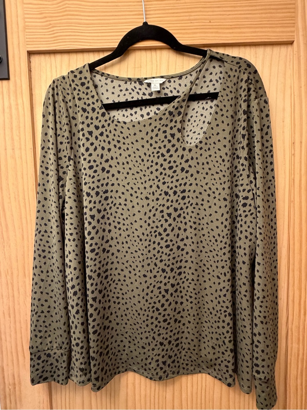 Cato Olive Green Long Sleeve Top with Black Spot Print